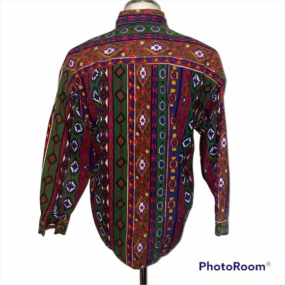 Vintage Boho Indie Tribal Abstract Multicolored button down shirt medium - Picture 3 of 7